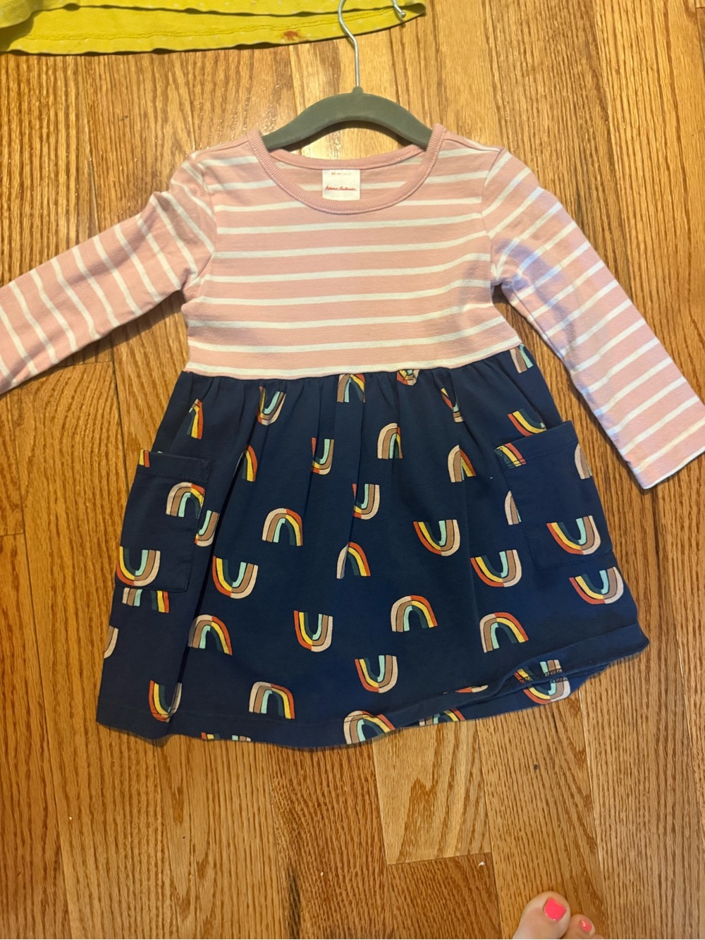 Hanna Andersson Pink & Navy Striped Top Rainbow Pocket Dress